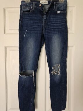 Flying Monkey Dark Blue Distressed Knee-Rip Skinny Jeans Raw Hem Size 27